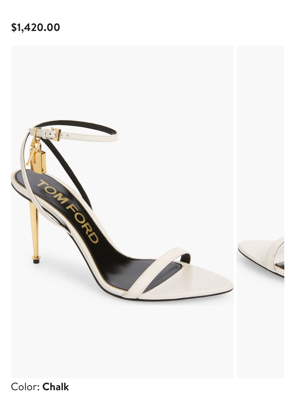 Tom Ford Chalk Leather Ankle-Strap Stiletto Sandals with Gold Heel